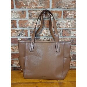 Fossil Mimi Leather Tote Shopper Bag Brown Zip Top Shoulder Pebble Pockets 16×11